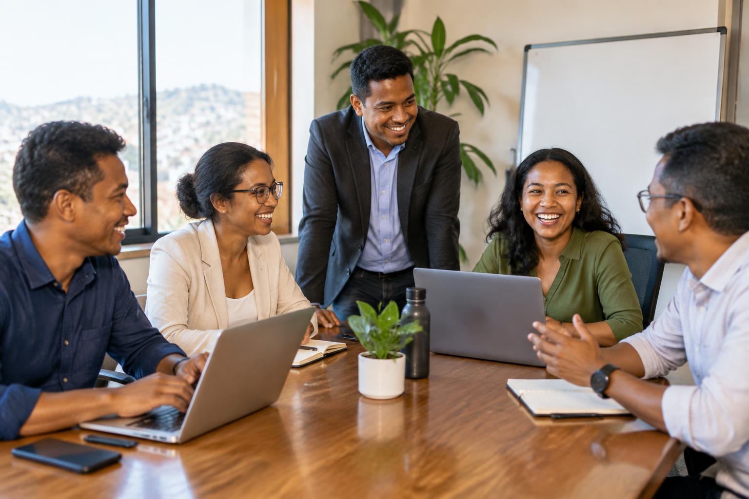 Team collaborating in a meeting room